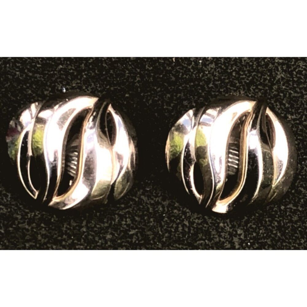 Vintage Monet Gold Tone Openwork Swirl Swoosh Button Clip on Earrings